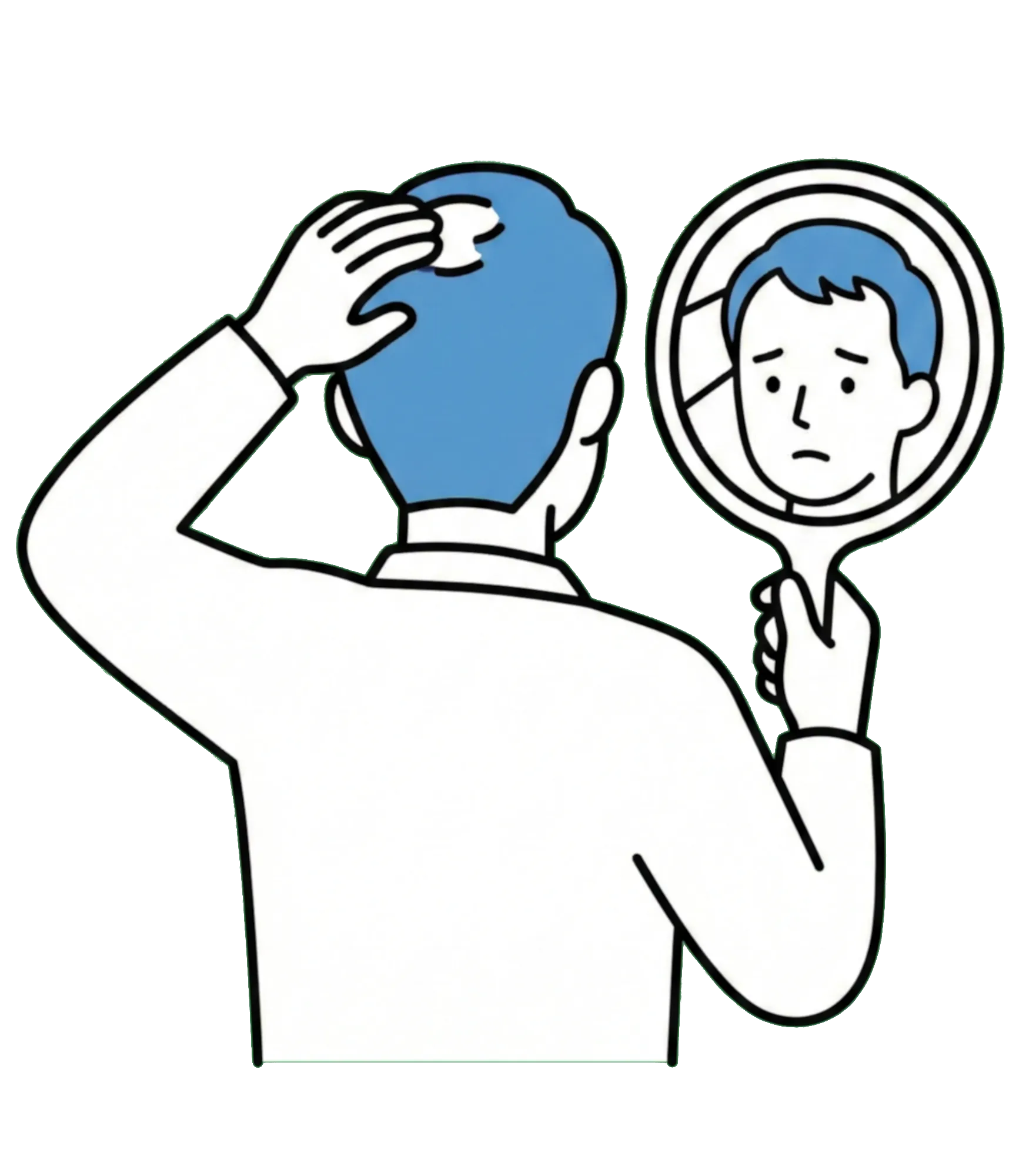 後頭部の薄毛を気にして鏡を見る男性 - AGAの初期症状チェック